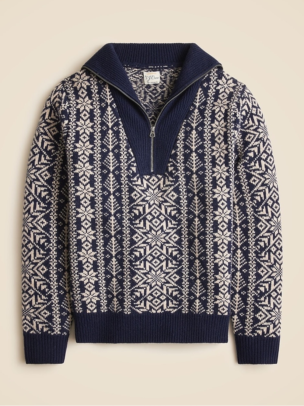 J.Crew Fair Isle Lambswool Half-Zip Sweater XL Deep Navy Beechwood